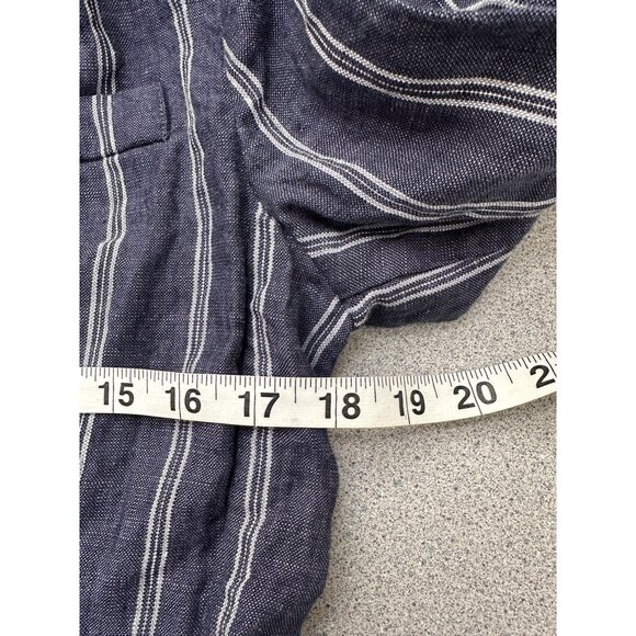 Cabi Navy White Stripe Linen Blazer 8 Women 2 Button 3/4 Sleeve Pockets Nautical - Picture 9 of 10